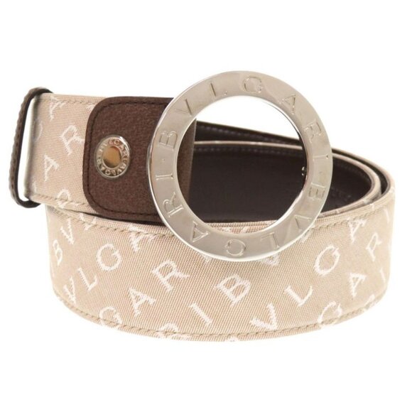 Bvlgari Logomania Bvlgari Canvas Leather Beige Brown Belt 0469